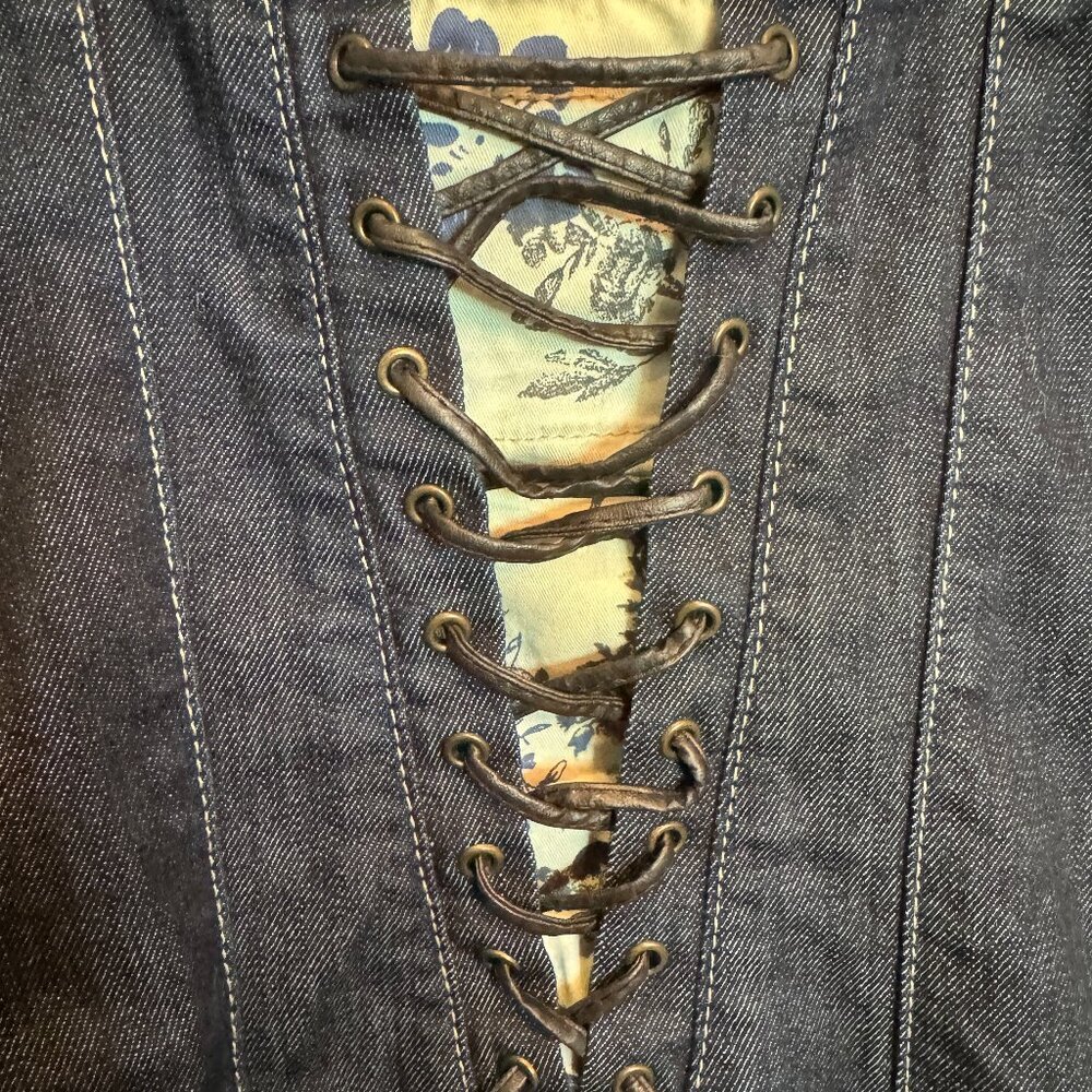 Guess Jeans Y2K Denim Lace Up Back Corset Bodycon Bustier Mini Dress Size 1 XS - Picture 12 of 16